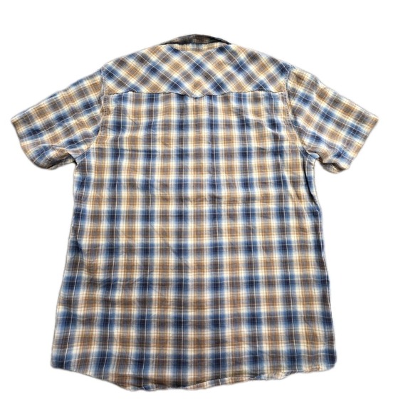 Ariat Retro Fit Men's Medium Short Sleeve Brown Plaid Pearl Snaps Western Casual - Picture 2 of 9